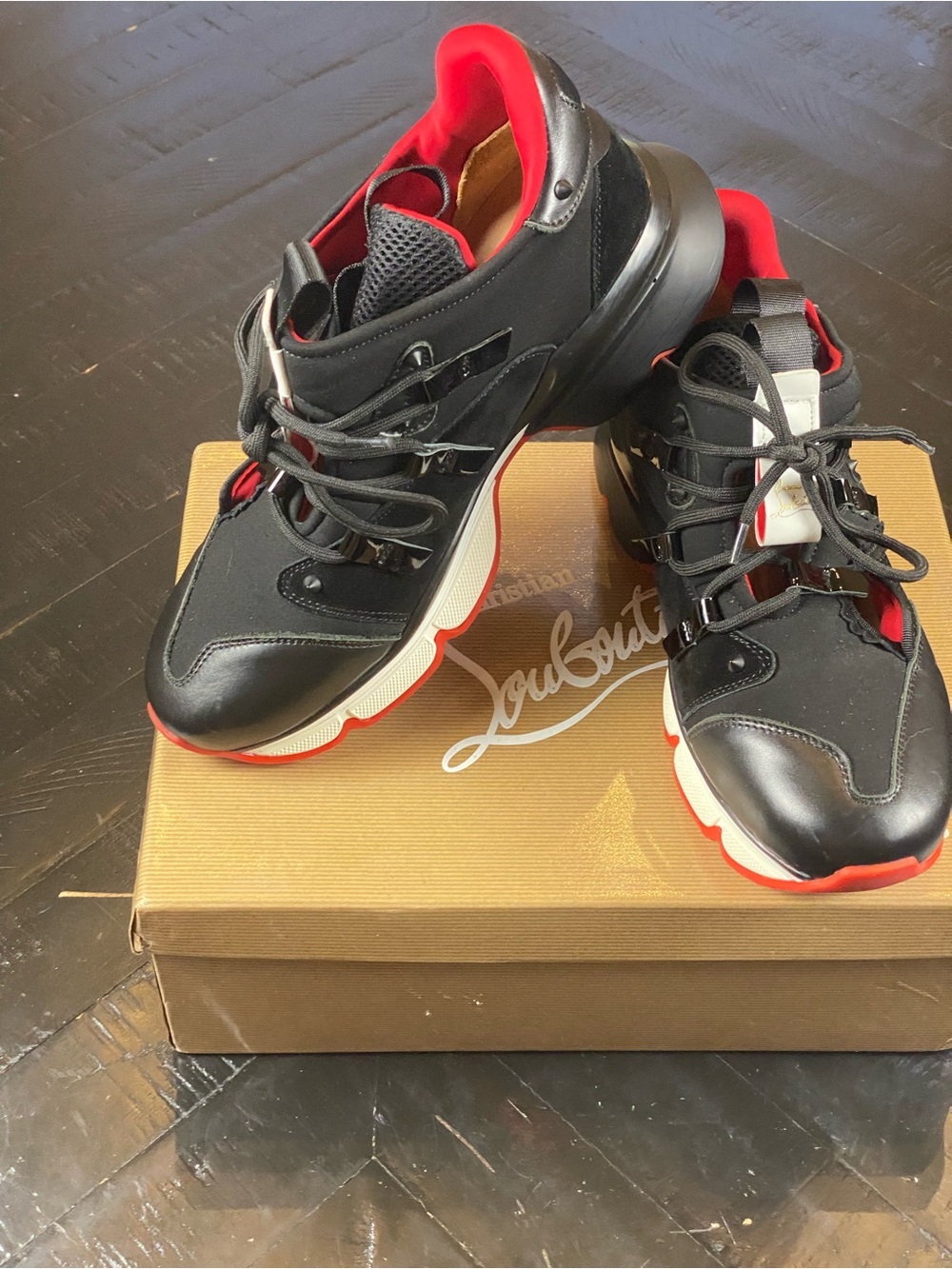 Christian Louboutin Black and Red Low-Top Sneakers
